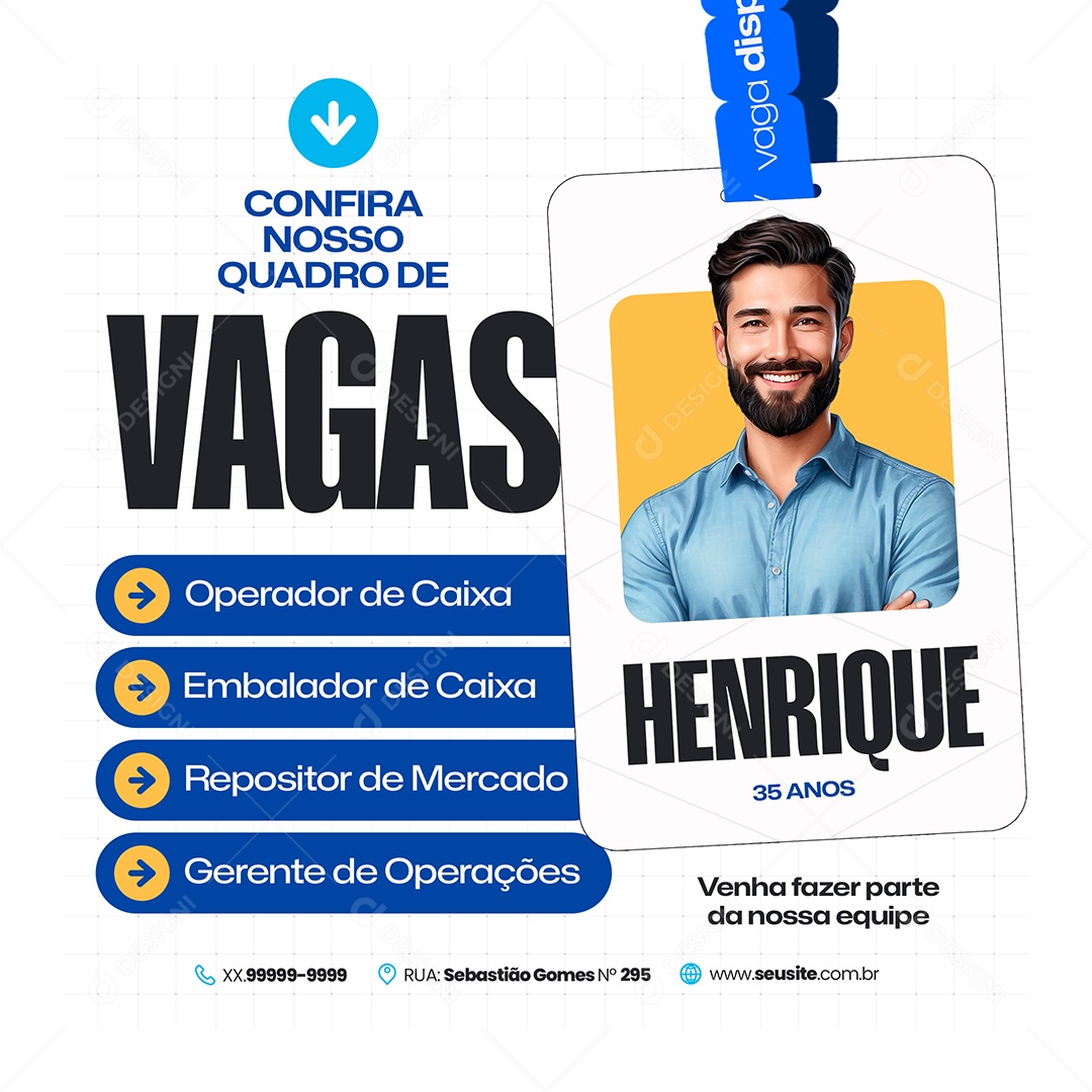 Vaga de Emprego Operador de Caixa Social Media PSD Editável