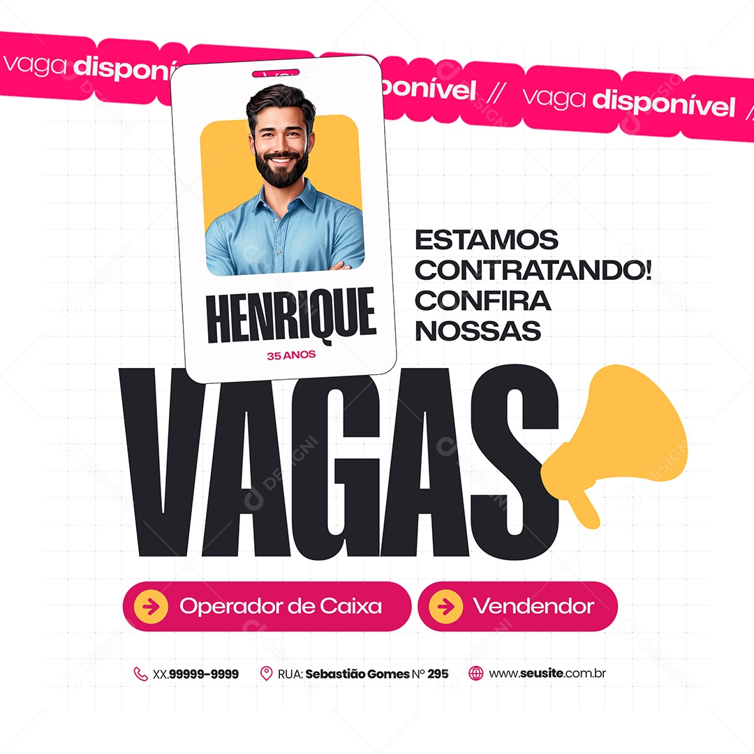 Vaga de Emprego Operador de Caixa Social Media PSD Editável