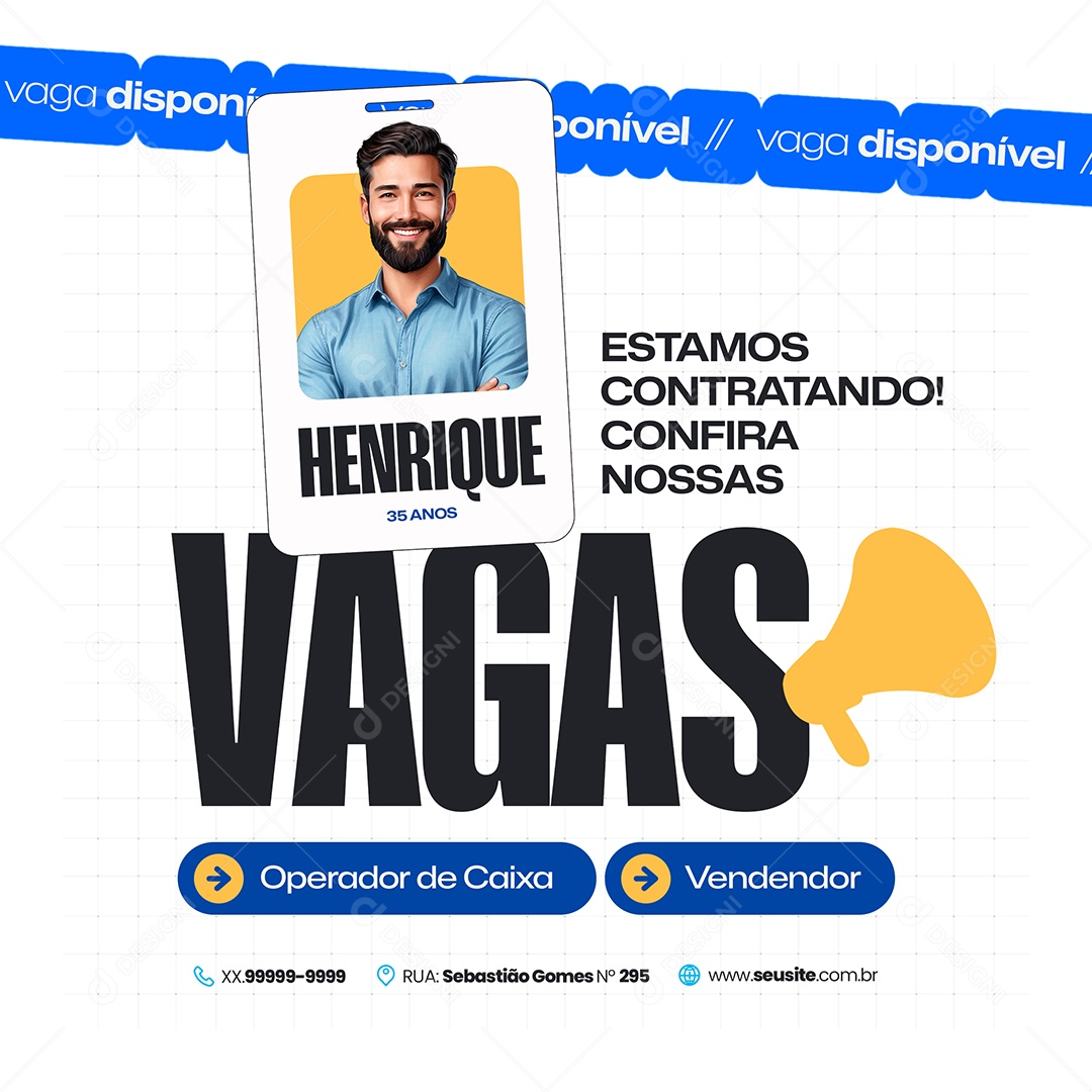 Vaga de Emprego Operador de Caixa Social Media PSD Editável