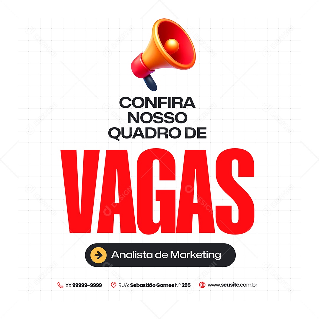 Vaga de Empregos Analista de Marketing Social Media PSD Editável