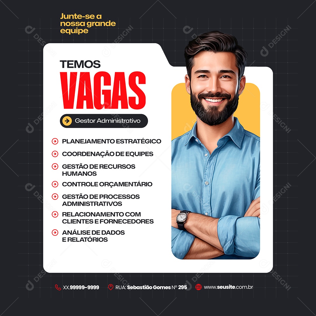 Vaga de Empregos Gestor de Administrativo Social Media PSD Editável