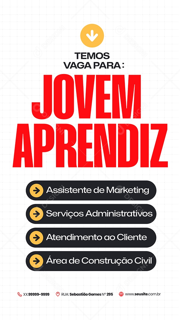 Story Vaga de Empregos Assistente de Marketing Social Media PSD Editável