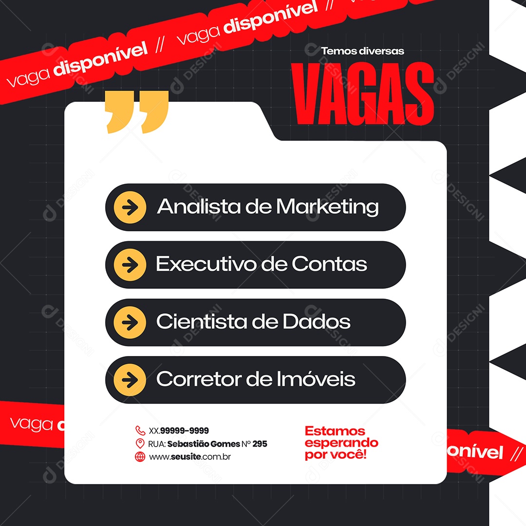 Temos Vaga de Empregos Temos Diversas Vagas Social Media PSD Editável