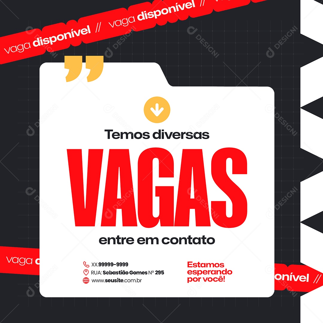 Temos Vaga de Empregos Temos Diversas Vagas Social Media PSD Editável
