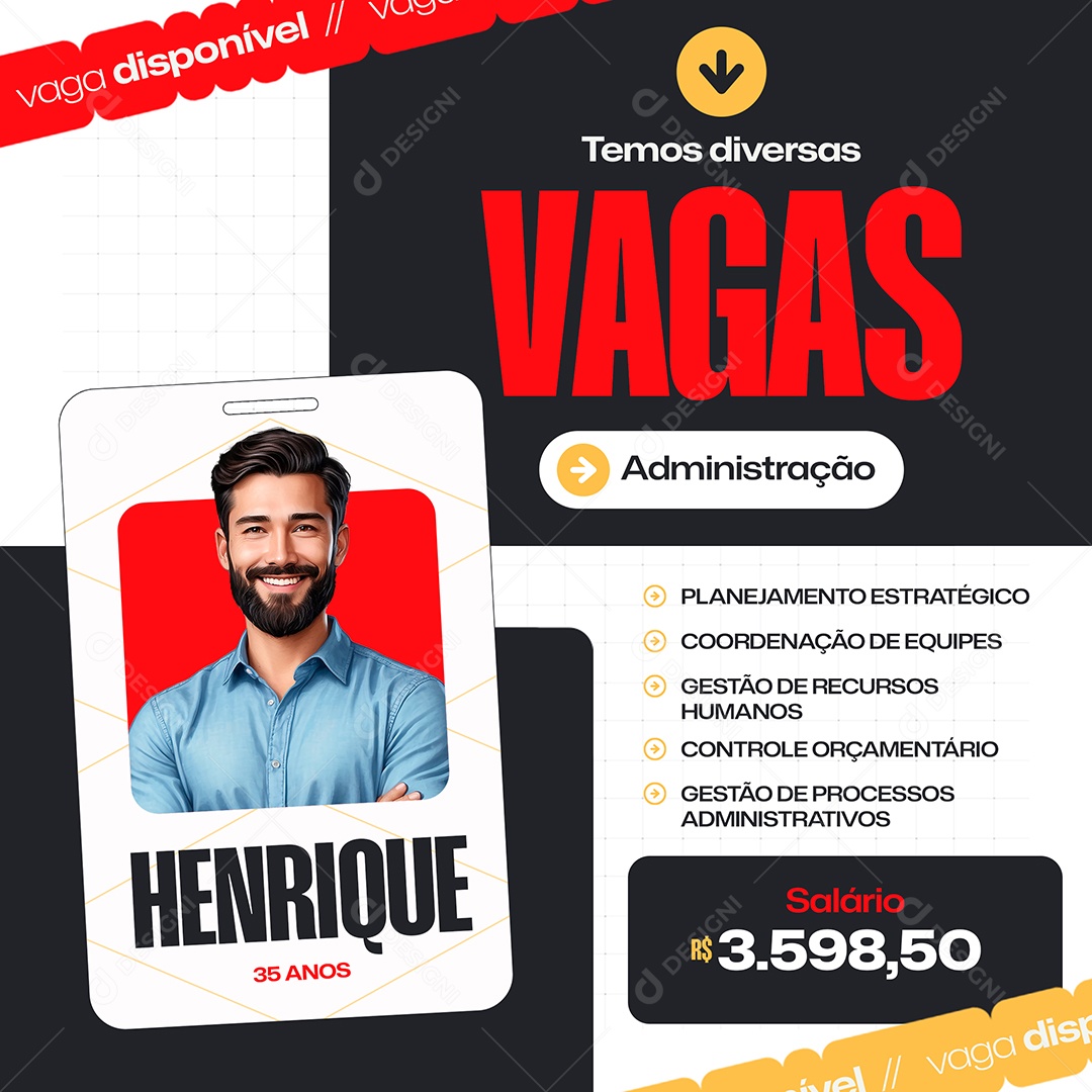 Temos Vaga de Empregos Administração Social Media PSD Editável