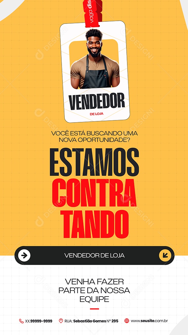Story Vaga de Empregos Estamos Contratando Vendedor de Loja Social Media PSD Editável