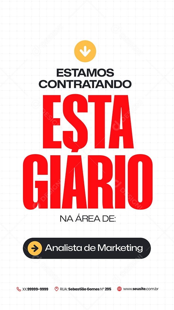 Story Vaga de Empregos Estamos Contratando Analista de Marketing Social Media PSD Editável