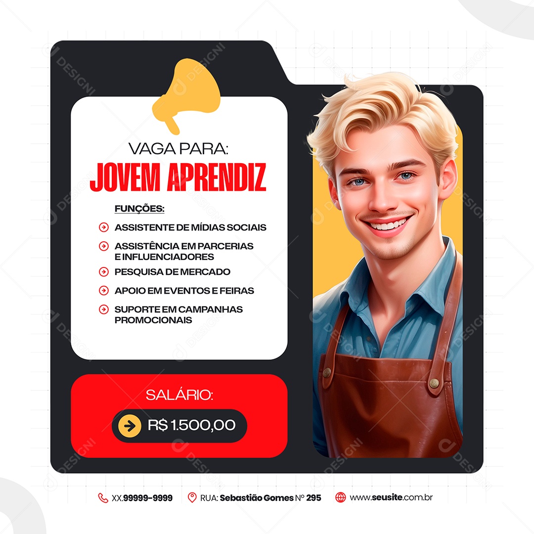 Vaga para Jovem Aprendiz Social Media PSD Editável