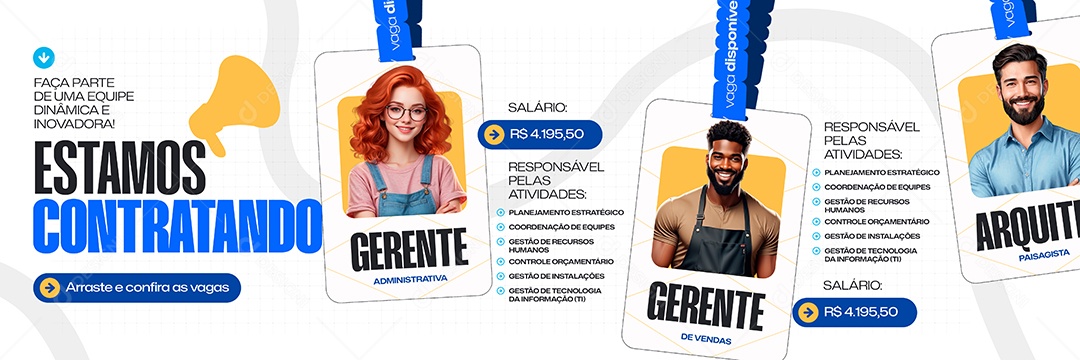 Carrossel Vaga de Empregos Gerente Administrativa Social Media PSD Editável