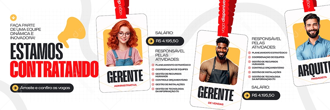 Carrossel Vaga de Empregos Gerente Administrativa Social Media PSD Editável