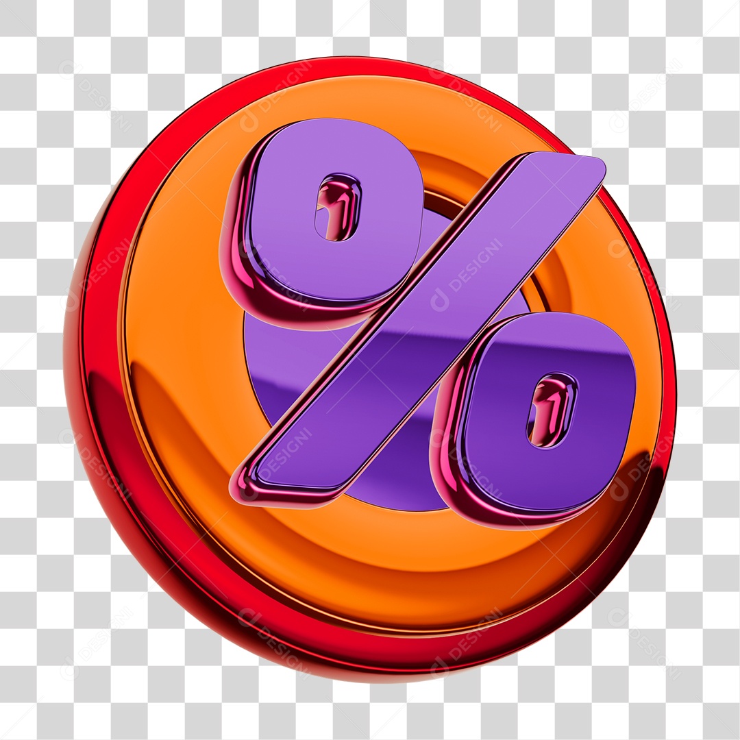 Símbolo de Porcentagem Elemento 3D para Composição PNG Transparente