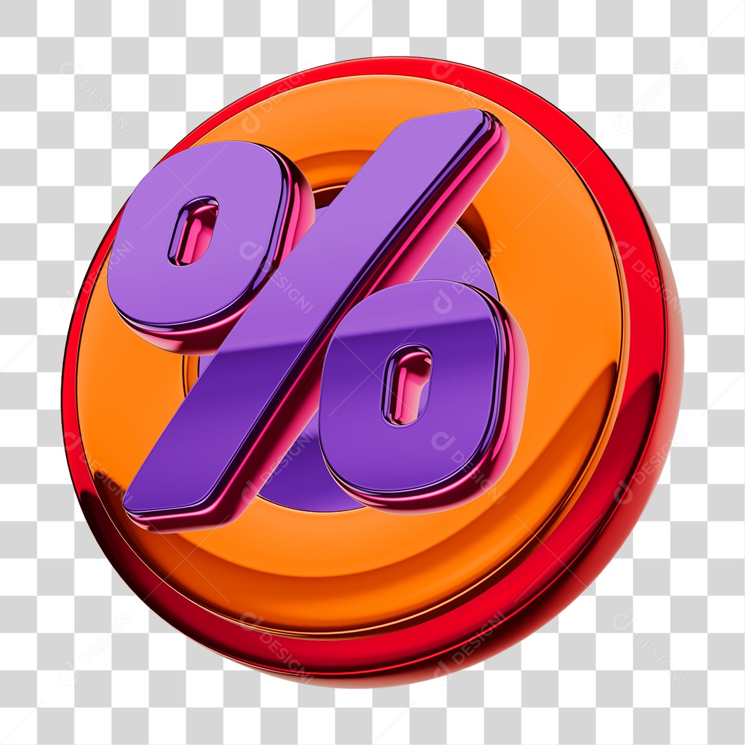 Símbolo de Porcentagem Elemento 3D para Composição PNG Transparente