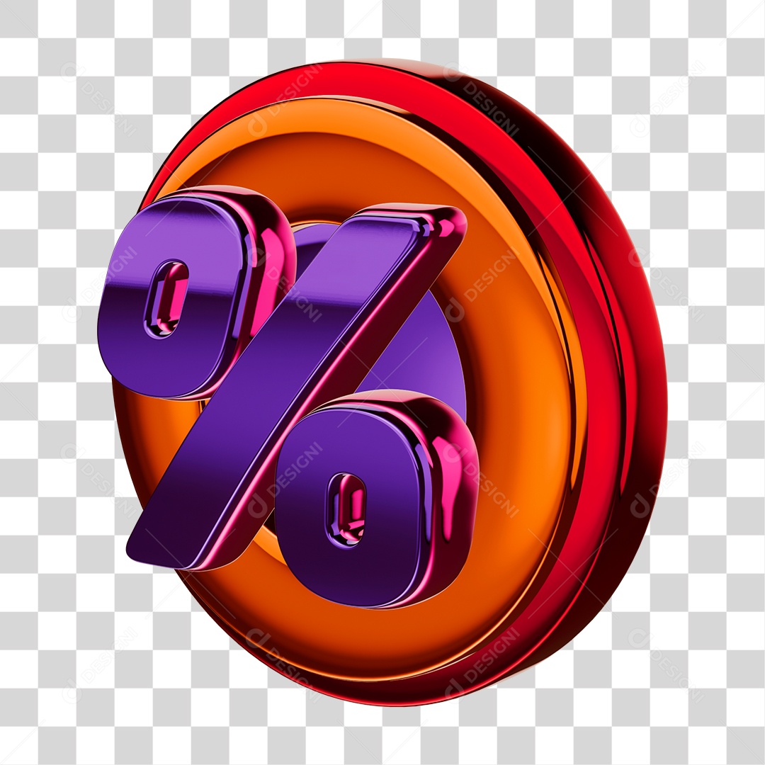Símbolo de Porcentagem Elemento 3D para Composição PNG Transparente