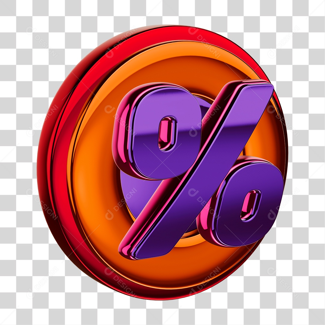Símbolo de Porcentagem Elemento 3D para Composição PNG Transparente
