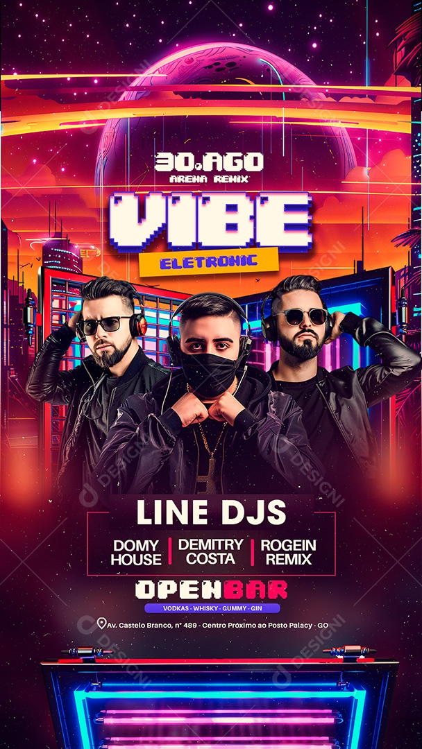 Flyer Story Vibe Eletrohic Line DJ Artists Social Media Editable PSD