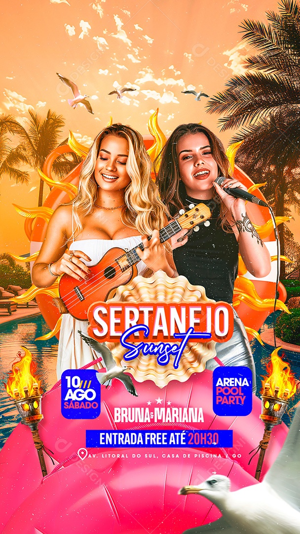 Flyer Story Sertanejo Sunset Bruna e Mariana Social Media PSD Editável