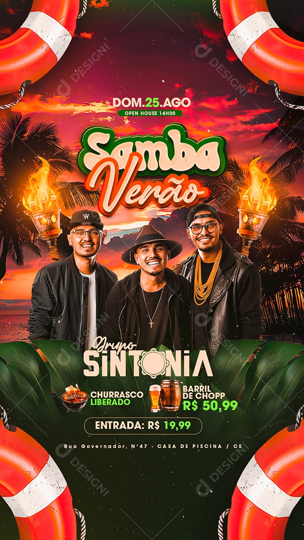 Flyer Story Samba Verão Grupo Sintonia Social Media PSD Editável