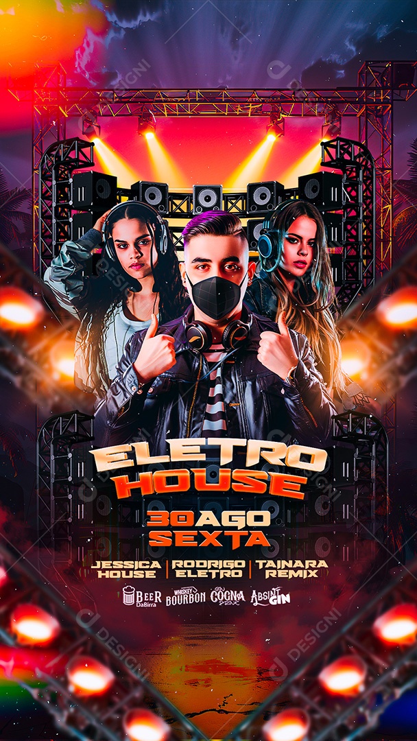 Flyer Story Eletro House Artistas Social Media PSD Editável