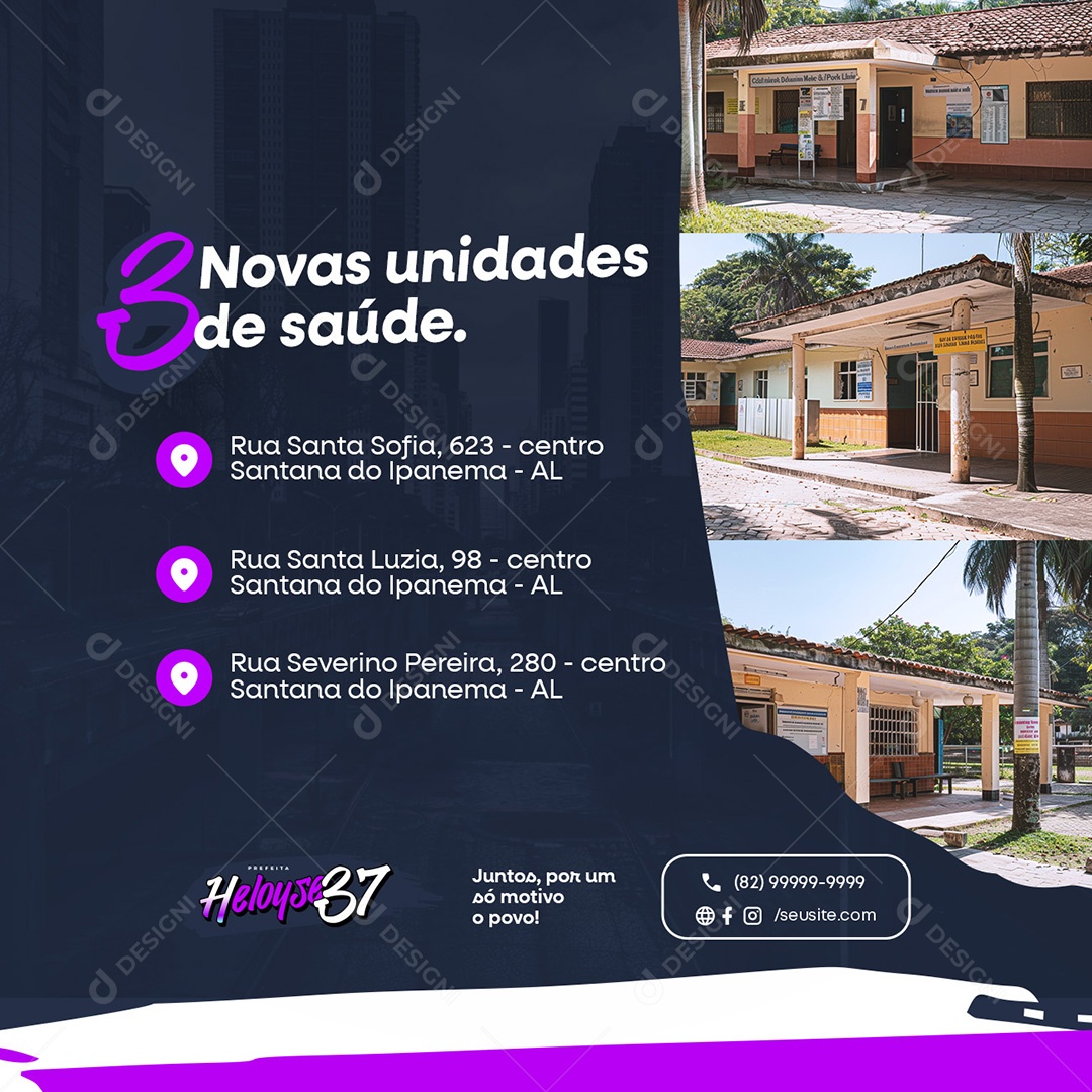 Política Novas Unidades de Saúde Social Media PSD Editável