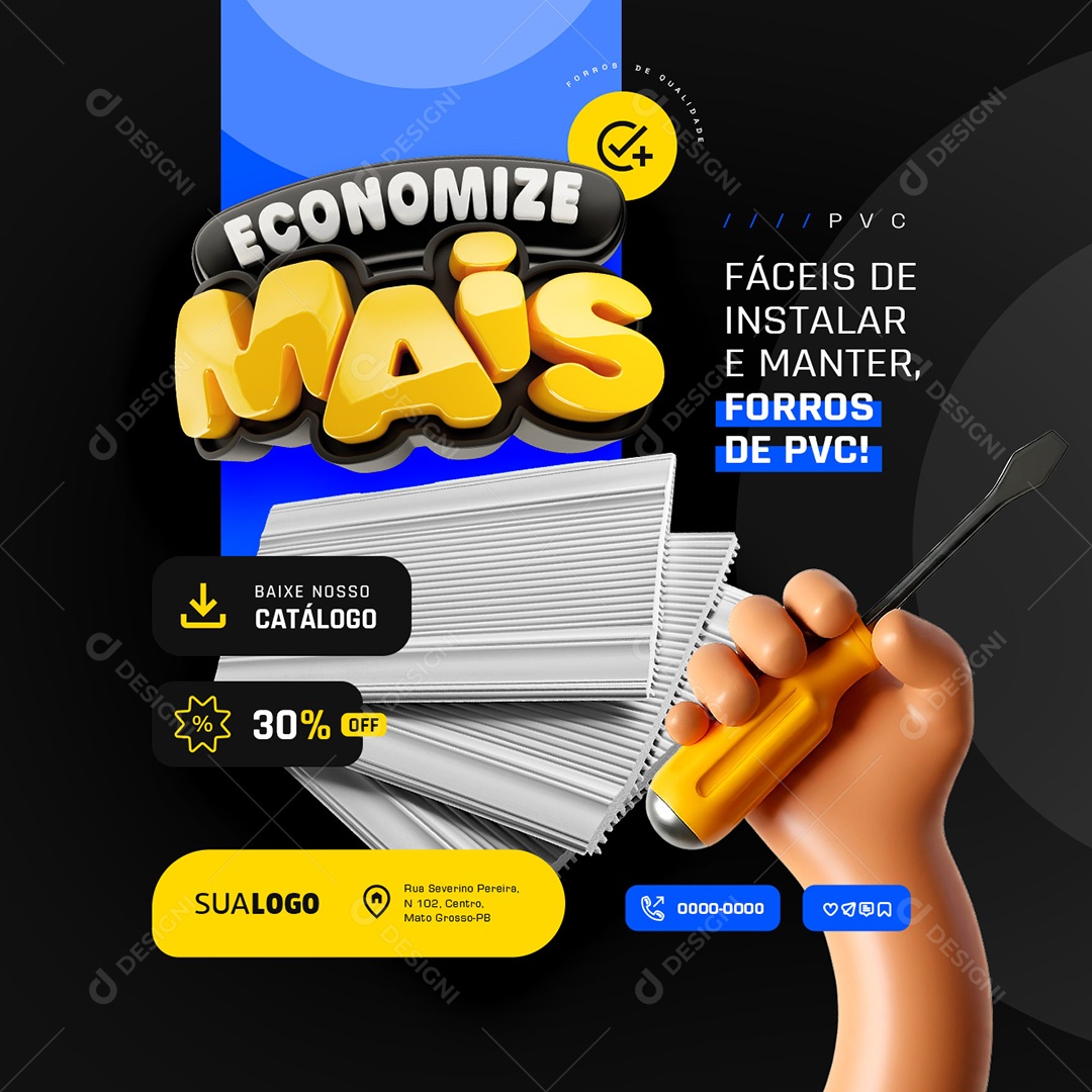 Economize mais Fáceis de Instalar e Manter Forros de Pcv Social Media PSD Editável