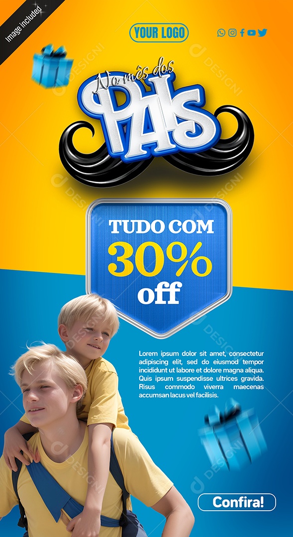 Story Tudo com 30% Off no Mês dos Pais Social Media PSD Editável