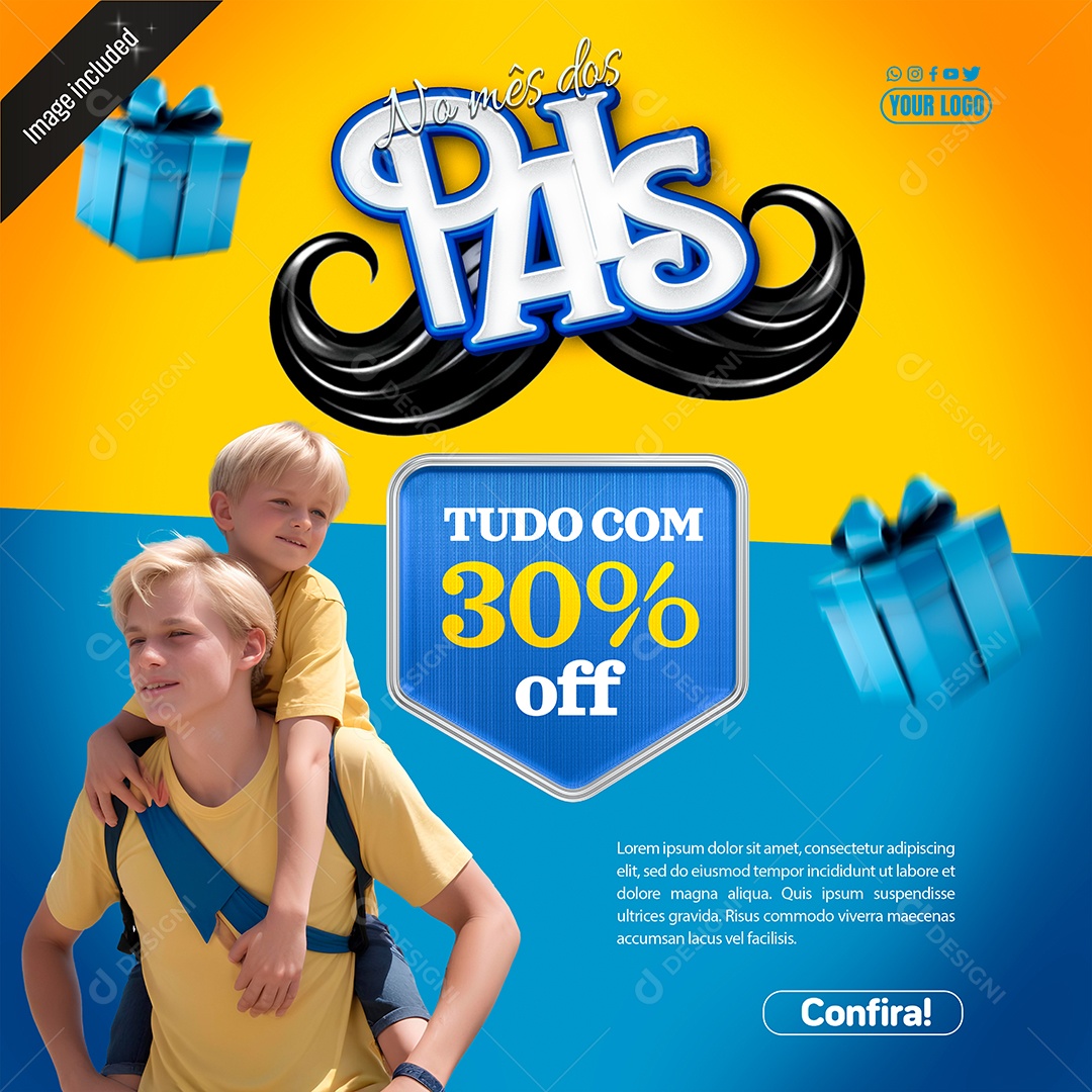 Tudo com 30% Off no Mês dos Pais Social Media PSD Editável
