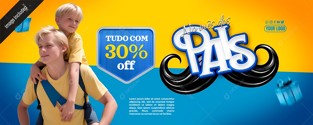 Banner Tudo com 30% Off no Mês dos Pais Social Media PSD Editável