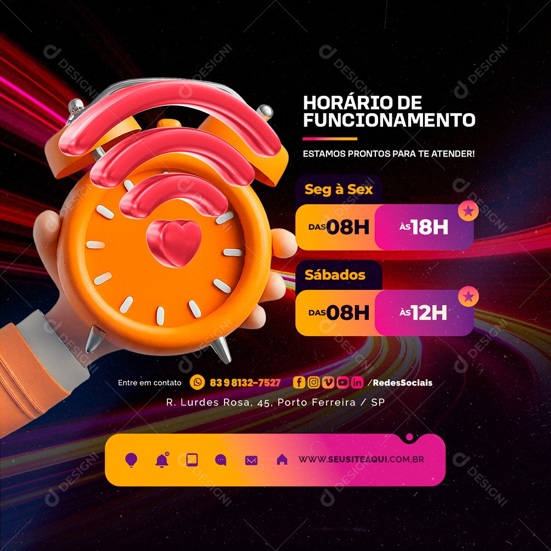Horário de Funcionamento Social Media PSD Editável