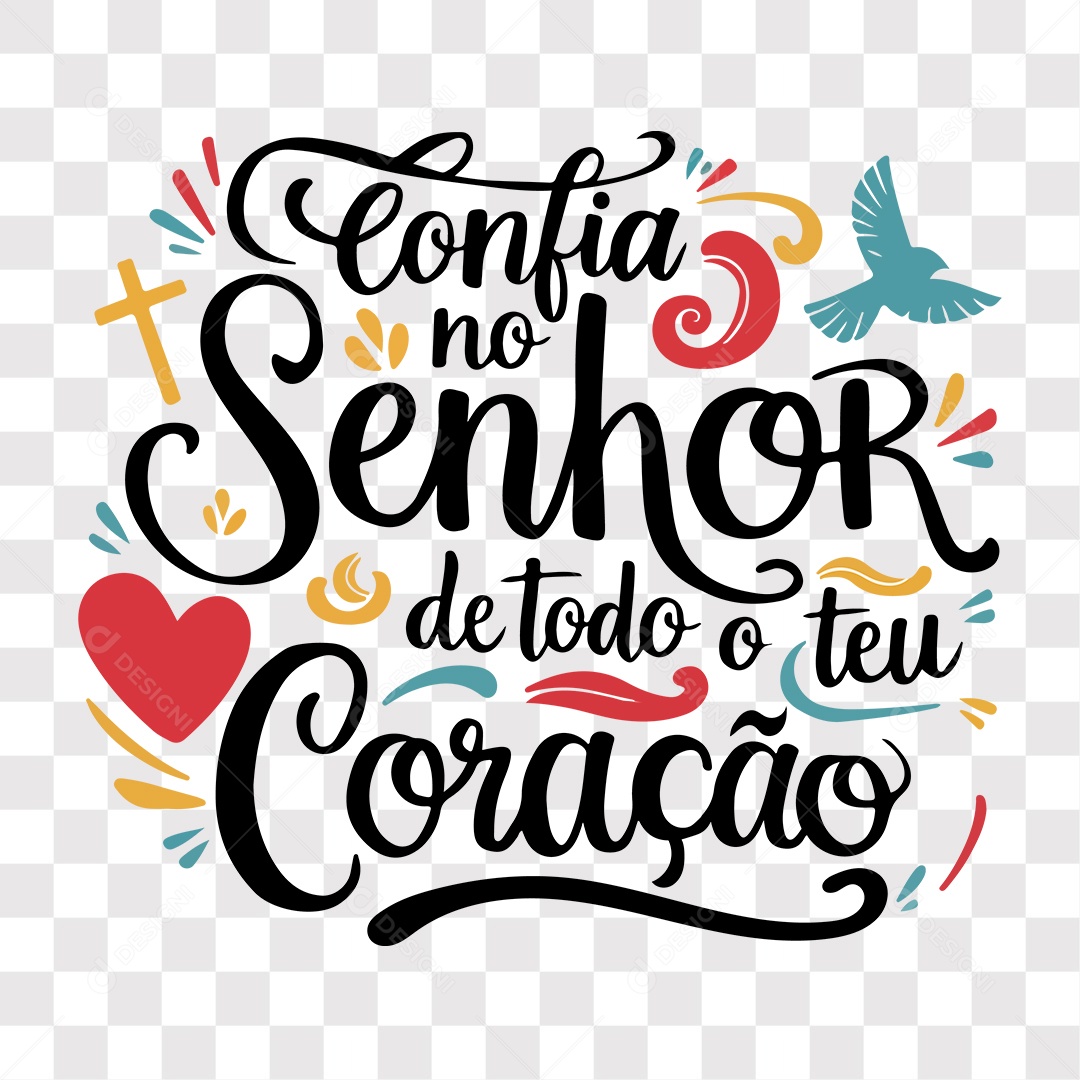 Lettering Religioso Confia no Senhor de Todo o Seu Coração EPS + PNG