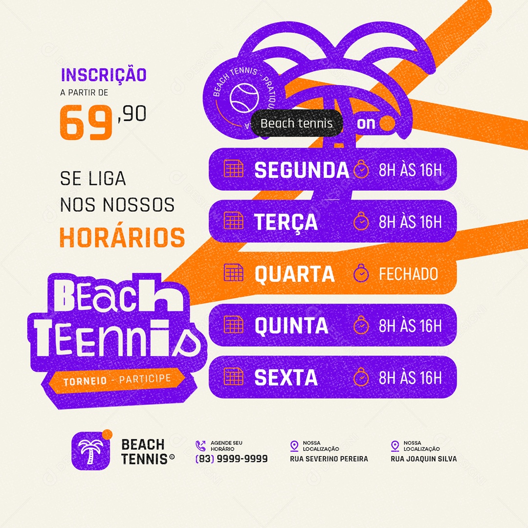 Beach Tennis se Liga nos nossos Horários Social Media PSD Editável