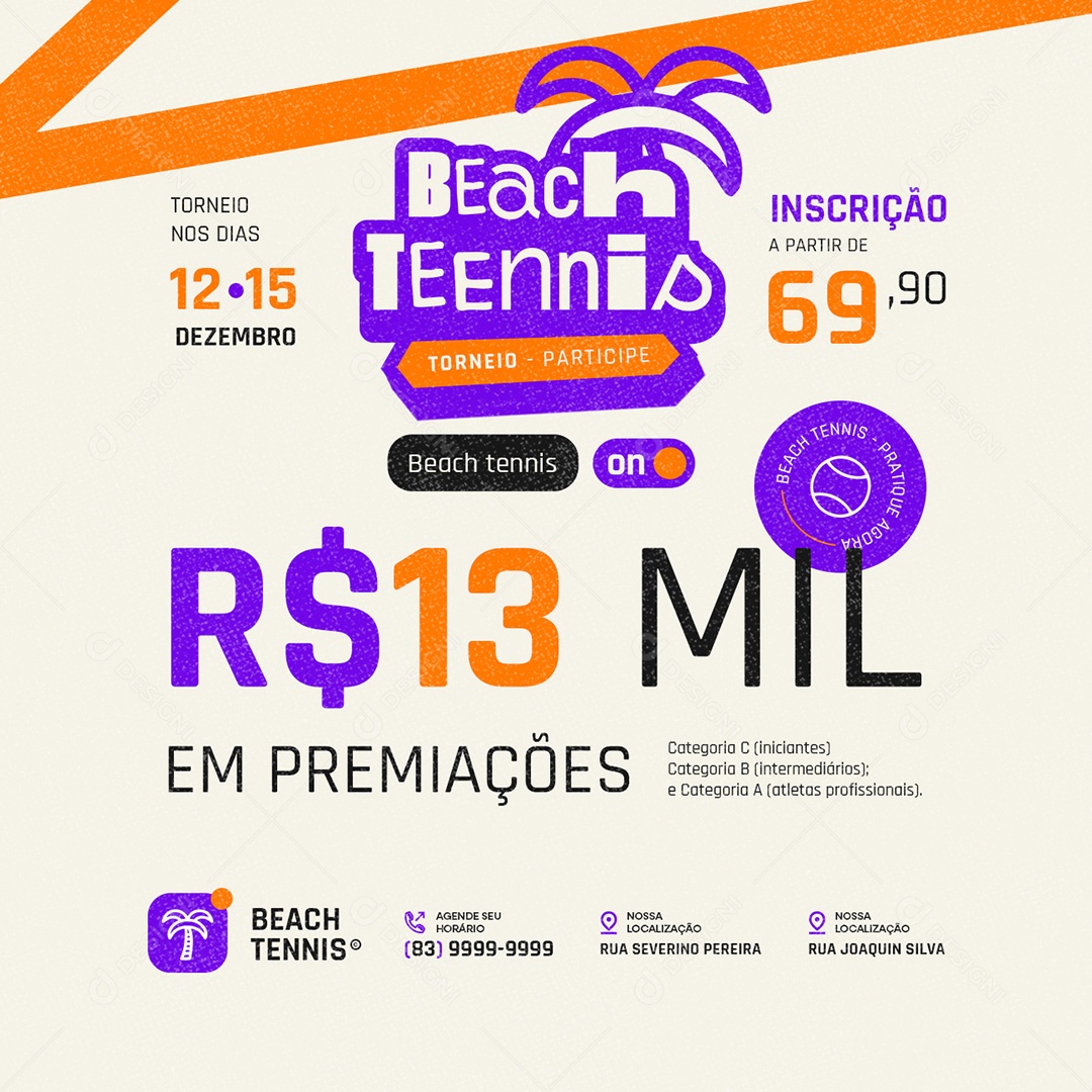Beach Tennis 13 Mil em Premiações Social Media PSD Editável