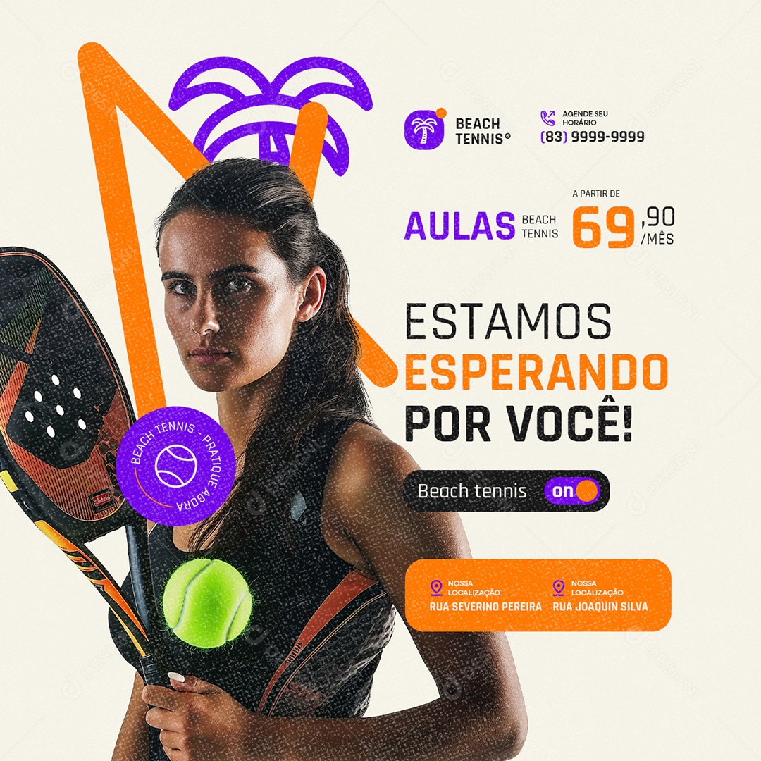 Beach Tennis Estamos Esperando por Você Social Media PSD Editável