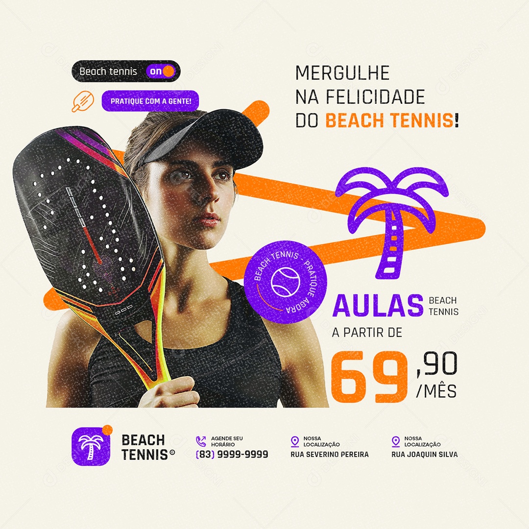 Beach Tennis Aulas a Partir de 69,90 Social Media PSD Editável