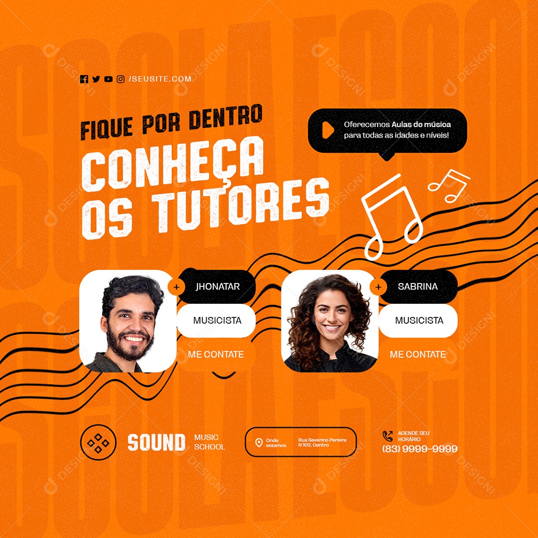 Aulas de Música Fique por Dentro Conheça os Tutores Social Media PSD Editável