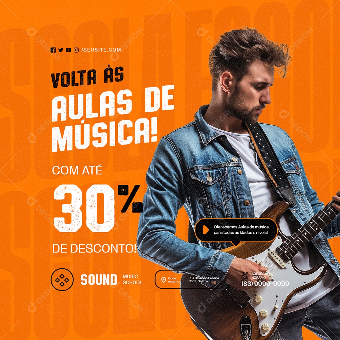 Volta às Aulas de Música para todas as Idades e Níveis Social Media PSD Editável