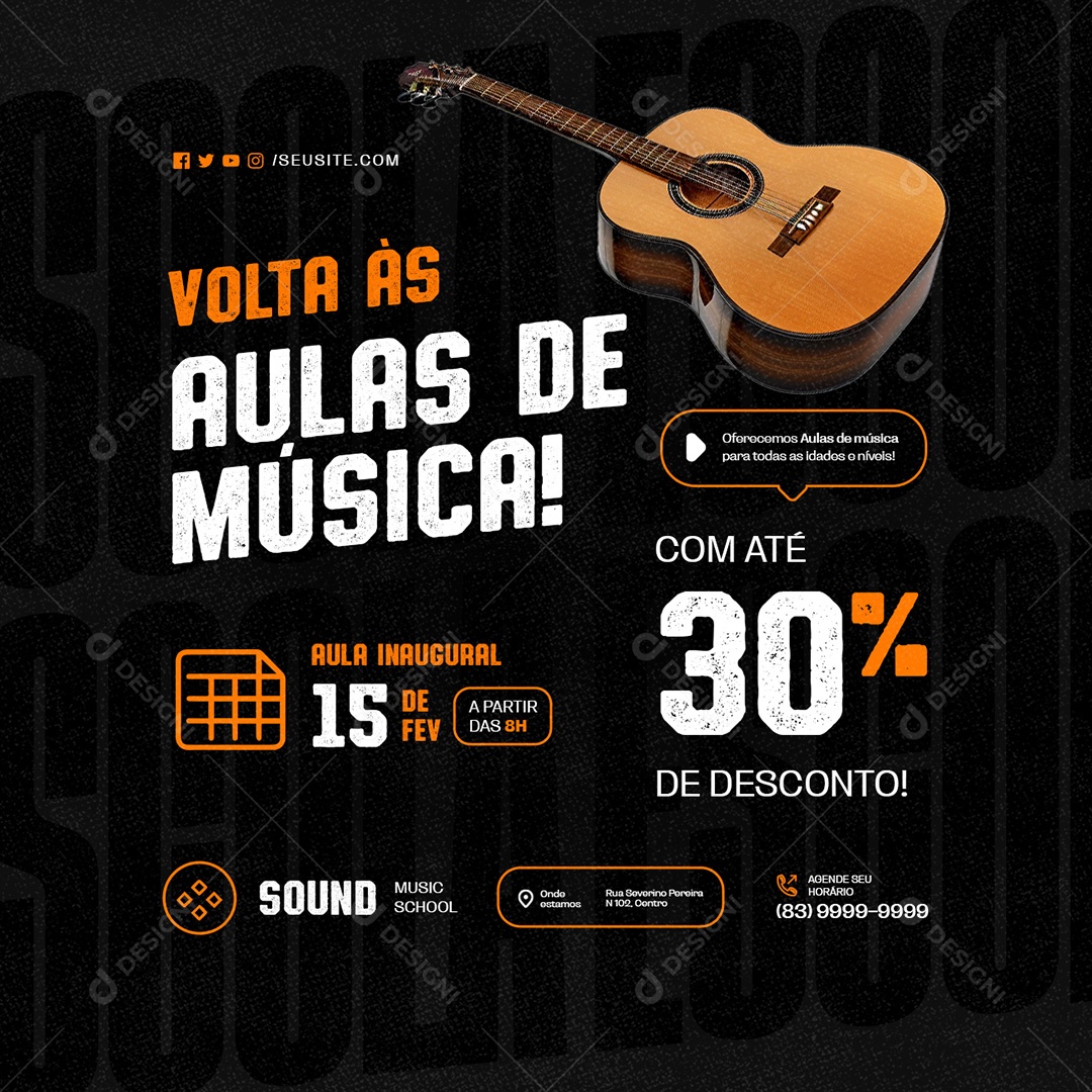Volta às Aulas de Música com Desconto Social Media PSD Editável