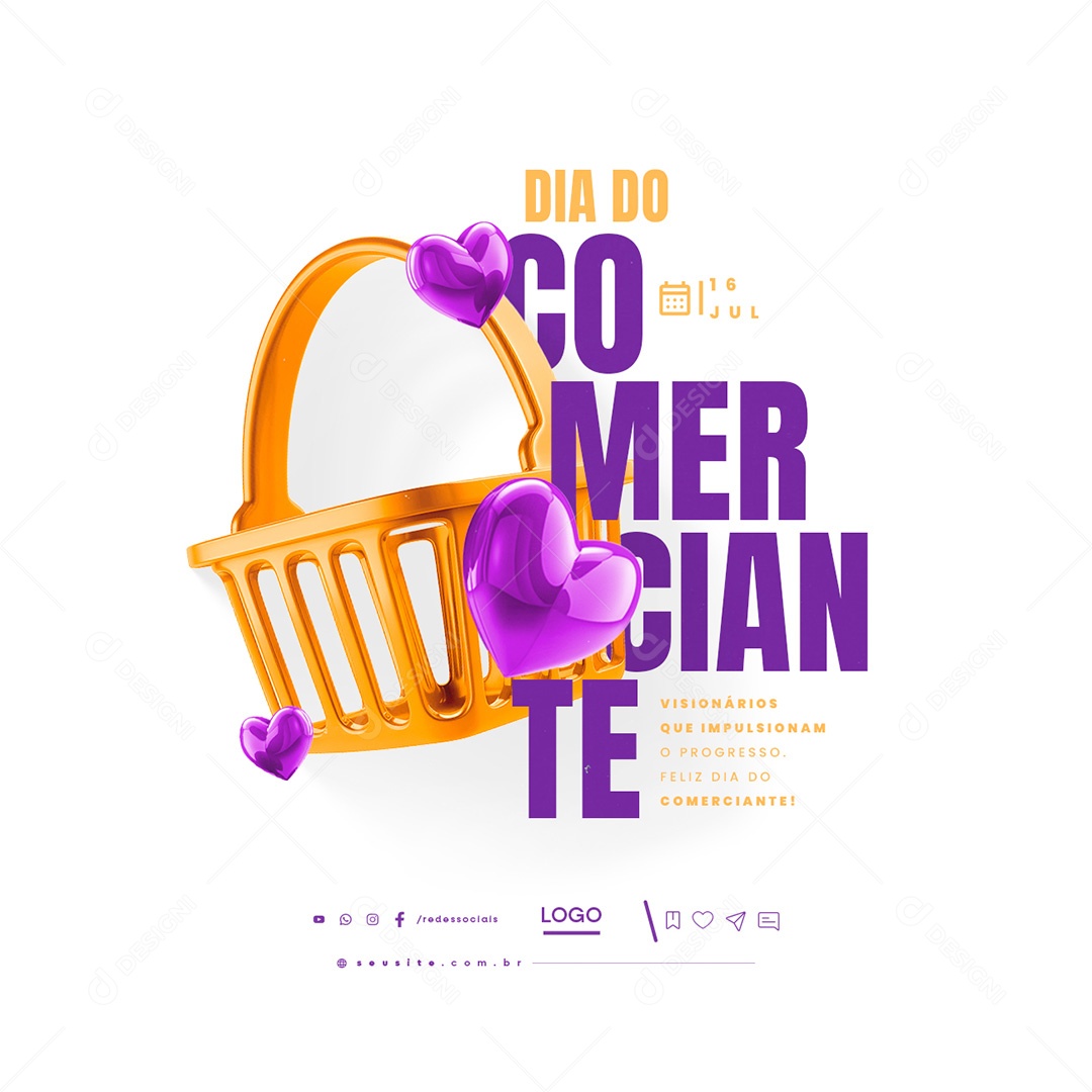 Dia do Comerciante 16 de Julho Visionários que Impulsionam o Progresso Social Media PSD Editável
