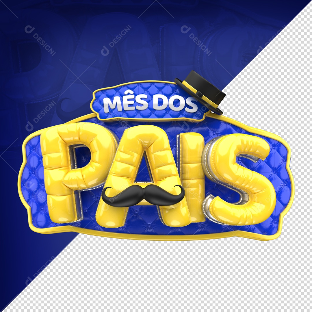 Mês dos Pais Selo 3D Azul e Amarelo para Composição PSD