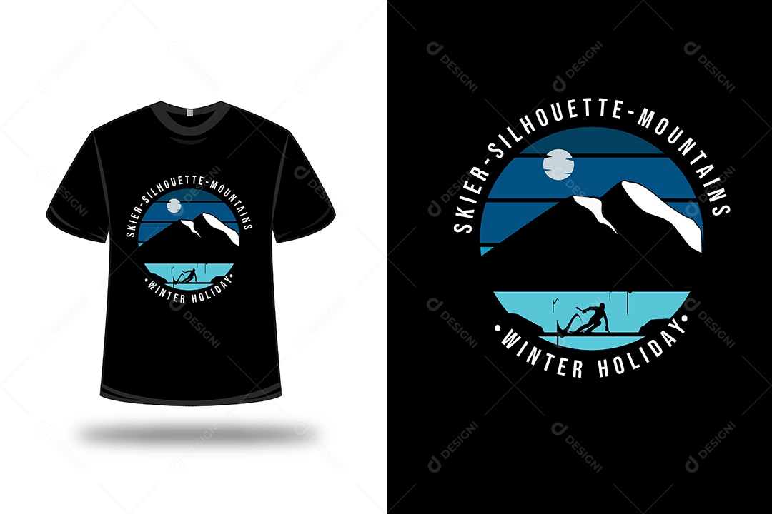 Camiseta Silhueta De Esquiador Montanhas Férias De Inverno Vetor EPS
