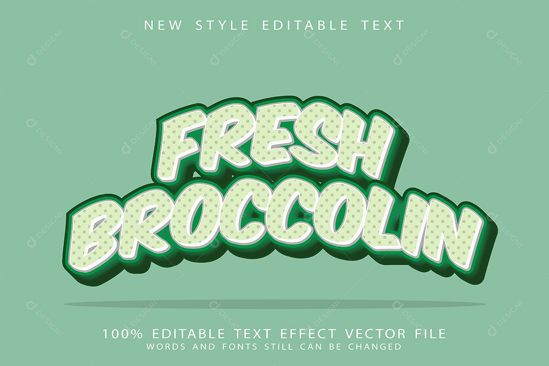 Efeito de Texto Brócolis Fresco Vetor EPS Editável