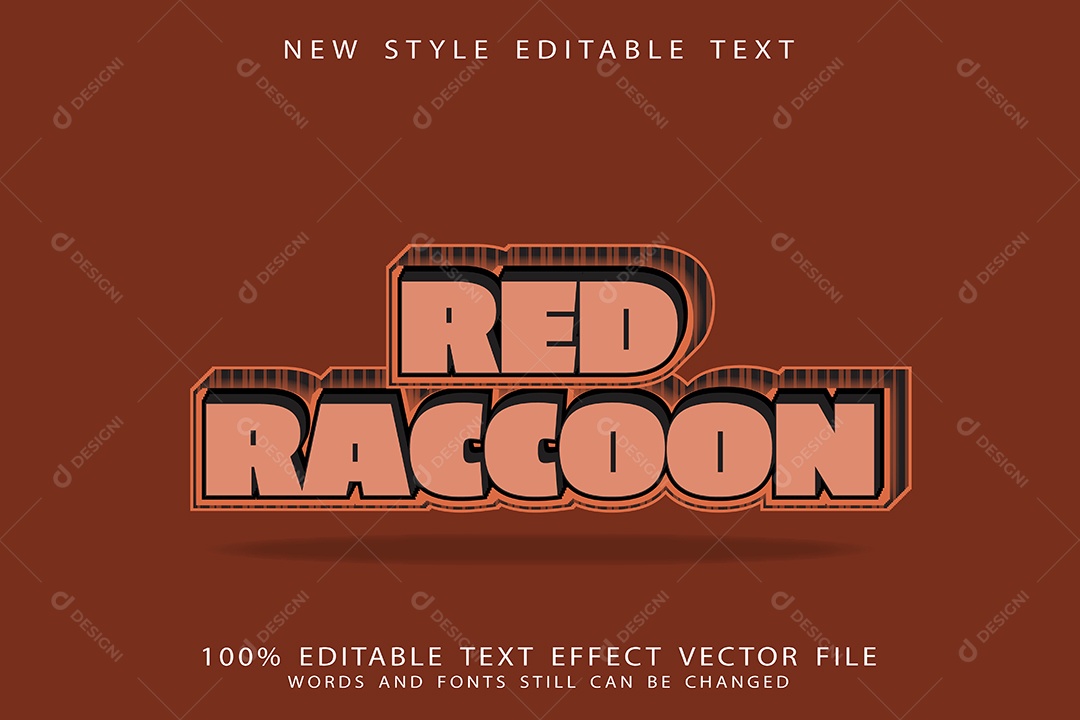 Efeito de Texto Guaxinim Vermelho Vetor EPS Editável