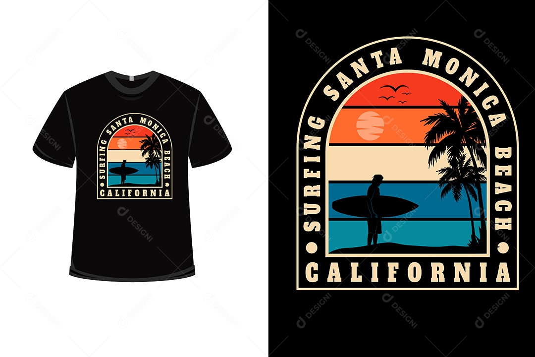 Camiseta Surfando em Santa Monica  Vetor EPS
