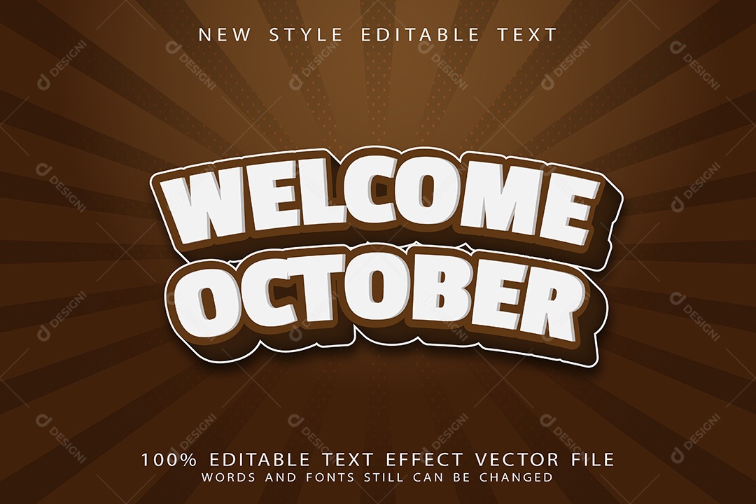 Efeito de Texto Bem Vindo Outubro Vetor EPS Editável