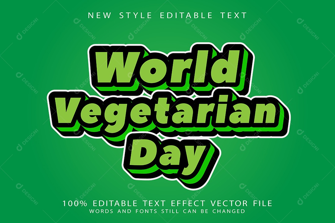 Efeito de Texto Dia Mundial Vegetariano Vetor EPS Editável