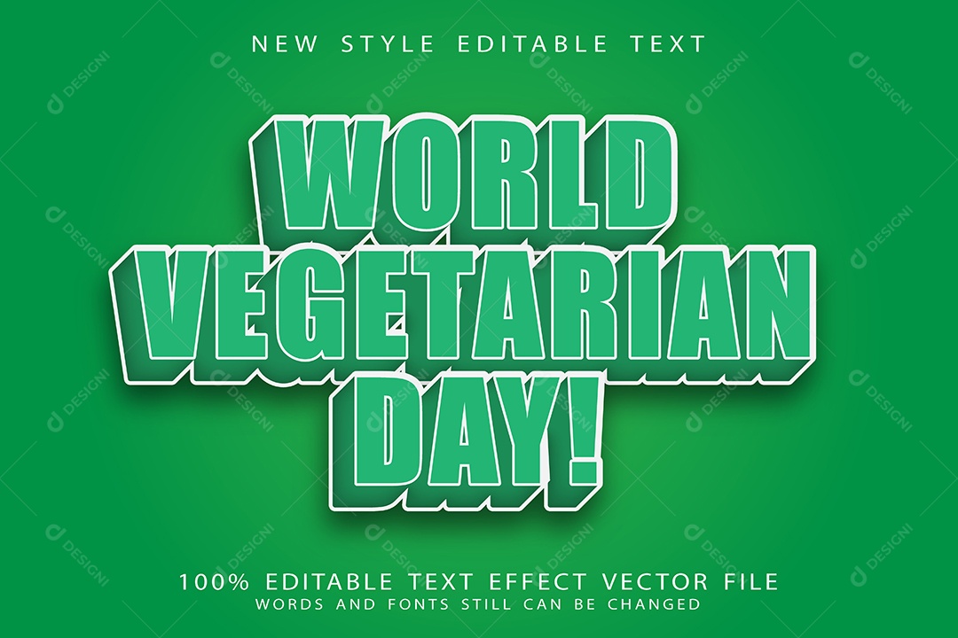 Efeito de Texto Dia Mundial Vegetariano Vetor EPS Editável