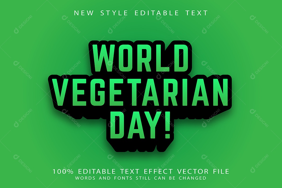Efeito de Texto Dia Mundial Vegetariano  Vetor EPS Editável