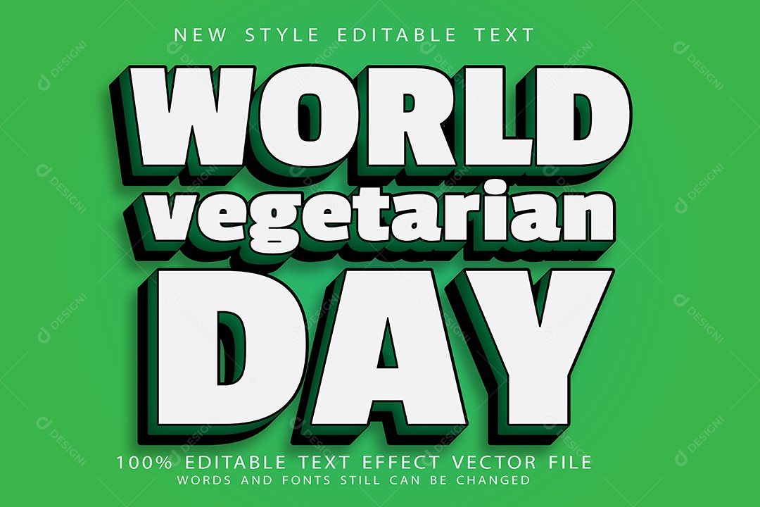 Efeito de Texto Dia Mundial Vegetariano Vetor EPS Editável