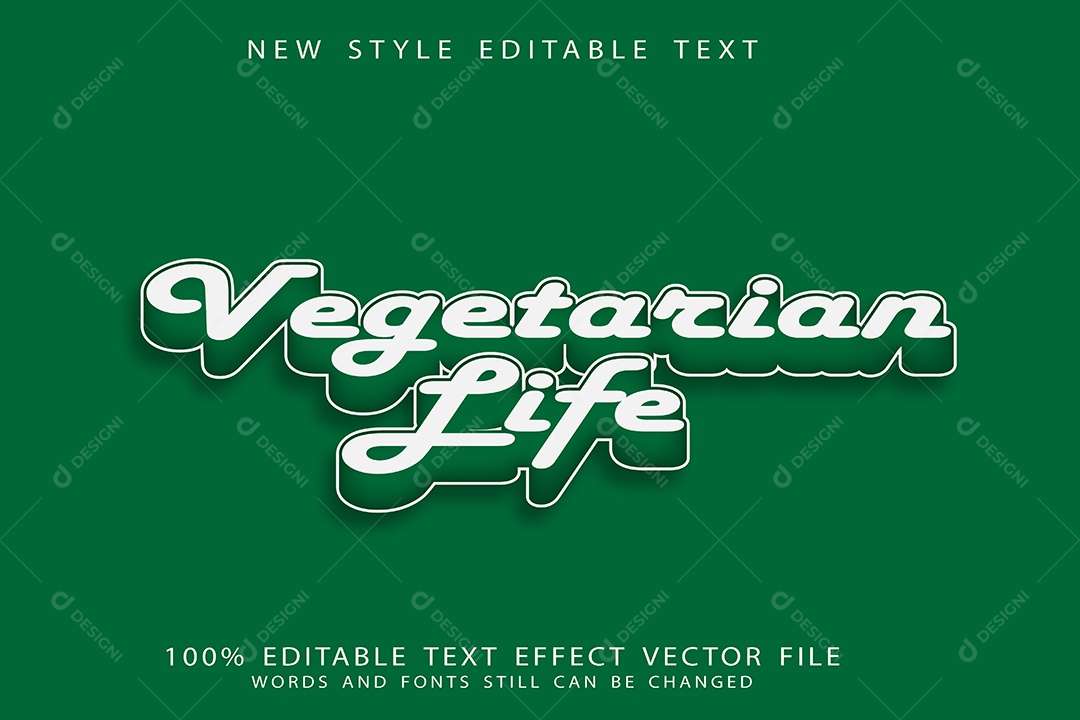 Efeito de Texto Vida Vegetariana Vetor EPS Editável