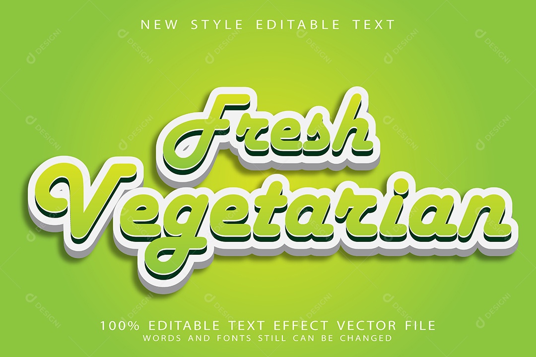 Efeito de Texto  Vegetariano Fresco Vetor EPS Editável