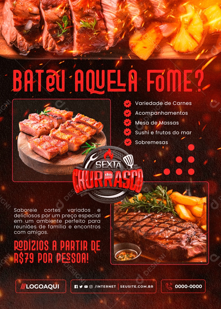 Sexta do Churrasco Bateu Aquela Fome Social Media PSD Editável